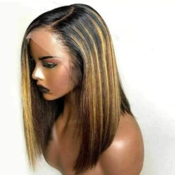 Luxury Remy Bob Ombre Balayage Highlight 100% Human Hair Swiss 13x4 Lace Front Wig Blonde Brown U-Part, 360 Or Full Lace Upgrade Available
