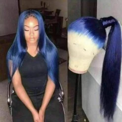 Luxury Midnight Blue Silky Straight 100% Human Hair Swiss 13x4 Lace Front Glueless Wig Colouful U-Part Or Full Lace Upgrade Available