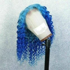 Luxury Remy Royal Blue Ombre Curly Bright 100% Human Hair Swiss 13x4 Lace Front Glueless Wig Colouful U-Part Or Full Lace Upgrade Available
