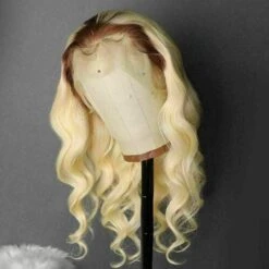 Luxury Remy Wavy Ombre Platinum #613 Blonde 100% Human Hair Swiss 13x4 Lace Front Glueless Wig U-Part, 360 Or Full Lace Upgrade Available