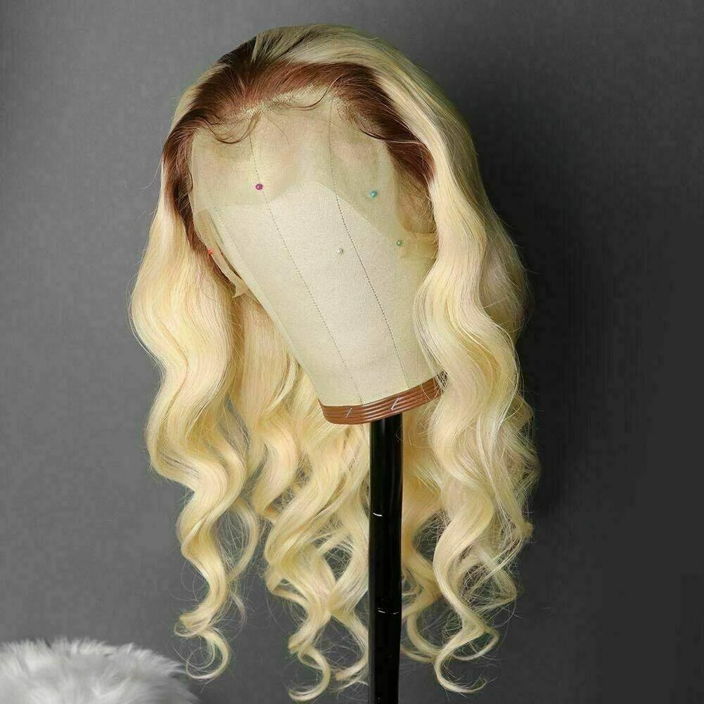 Luxury Remy Wavy Ombre Platinum #613 Blonde 100% Human Hair Swiss 13x4 Lace Front Glueless Wig U-Part, 360 Or Full Lace Upgrade Available