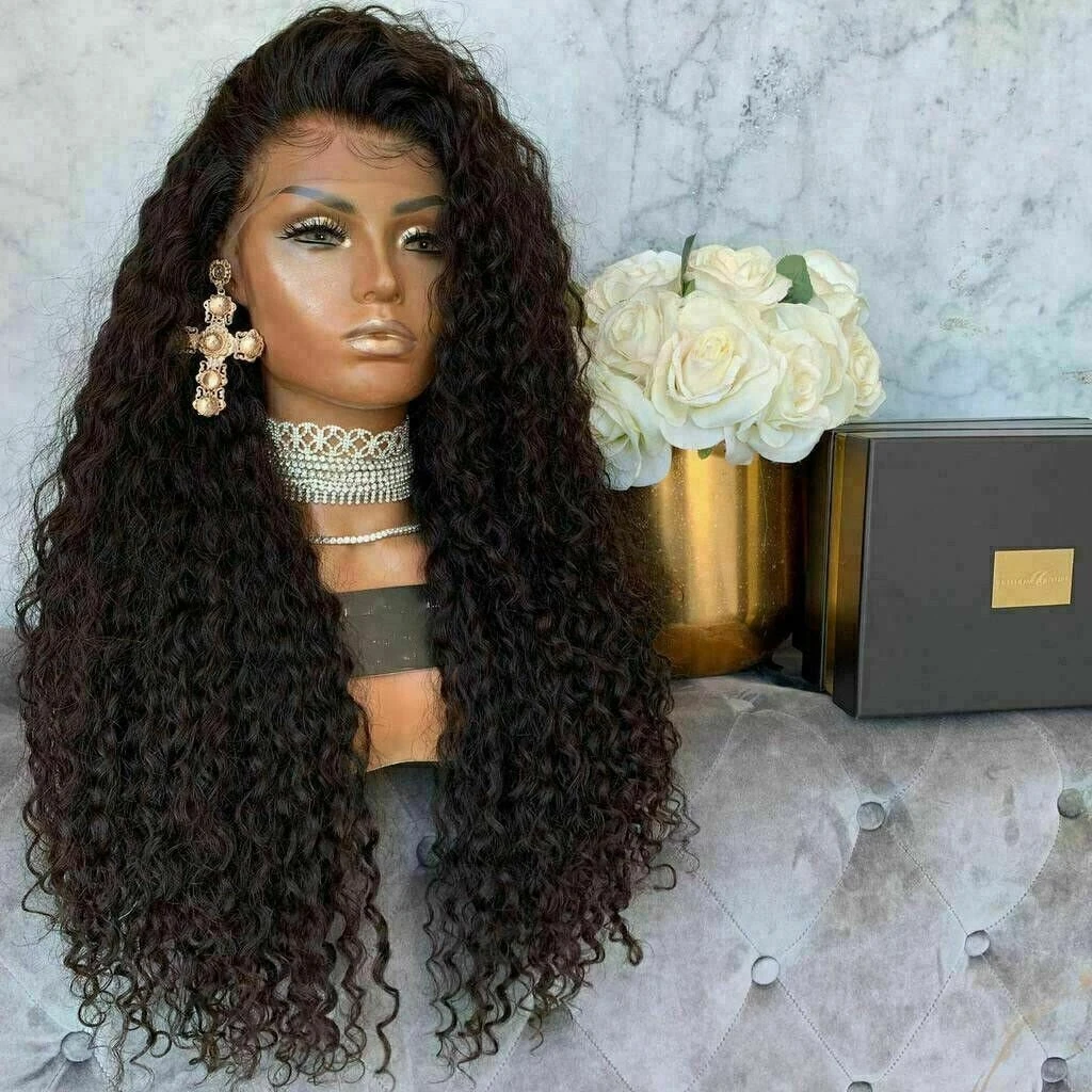 Luxury Remy Deep Curly Black 100% Human Hair Swiss 13x4 Lace Front Glueless Wig #1B U-Part, 360 Or Full Lace Upgrade Available - Image 2