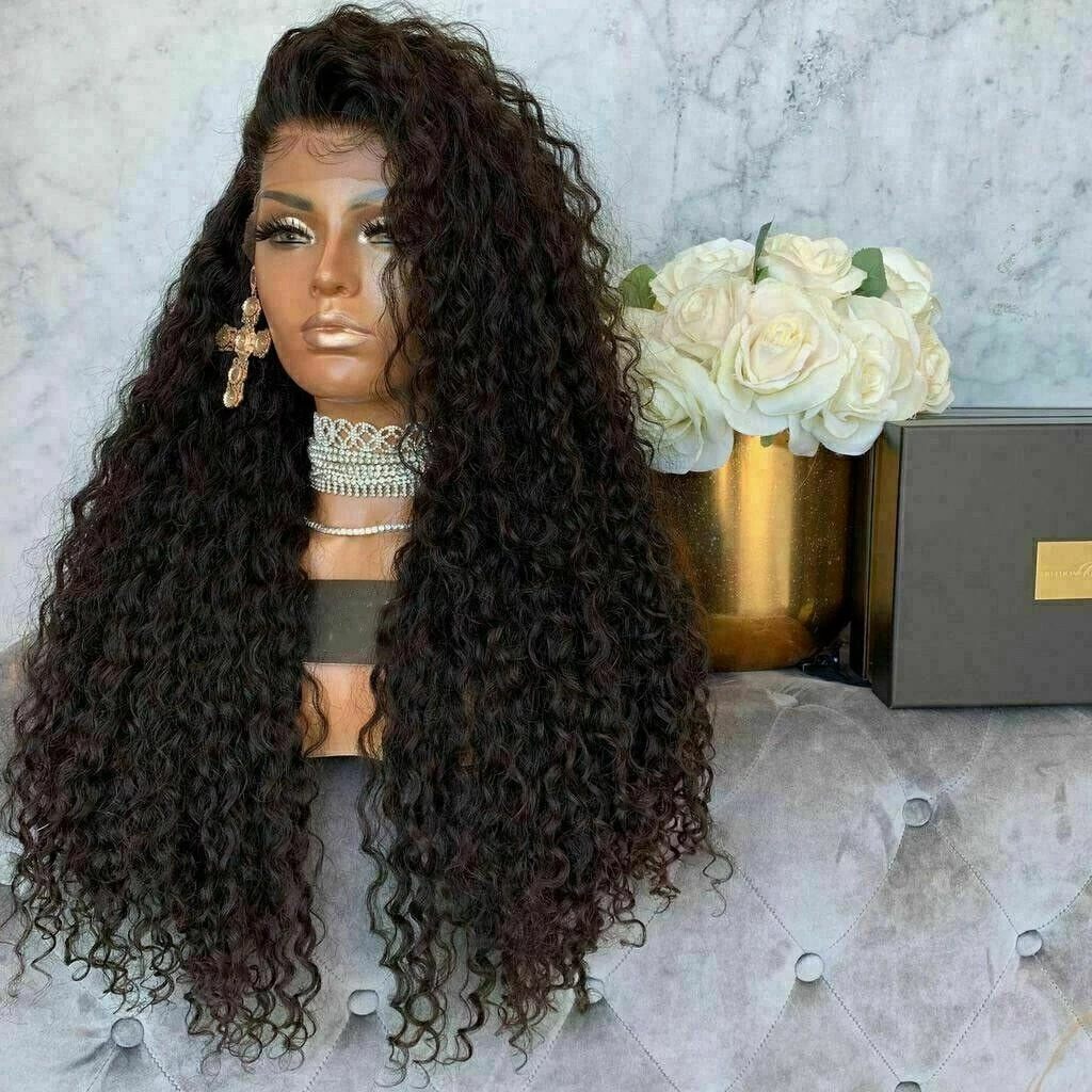 Luxury Remy Deep Curly Black 100% Human Hair Swiss 13x4 Lace Front Glueless Wig #1B U-Part, 360 Or Full Lace Upgrade Available - Image 3