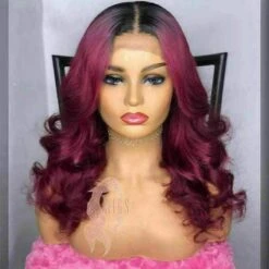 Luxury Remy Wavy Ombre Red 100% Human Hair Swiss 13x4 Lace Front Glueless Wig Burgundy #99J Colouful U-Part Or Full Lace Upgrade Available