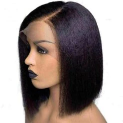 Luxury Yaki Straight Bob #1B Black Remy 100% Human Hair Swiss 13x4 Lace Front Glueless Wig U-Part, 360 Or Full Lace Upgrade Available