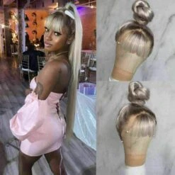 Luxury Ash Blonde Bangs Fringe 100% Human Hair Swiss 13x4 Lace Front Glueless Wig Light Grey Colouful U-Part Or Full Lace Upgrade Available