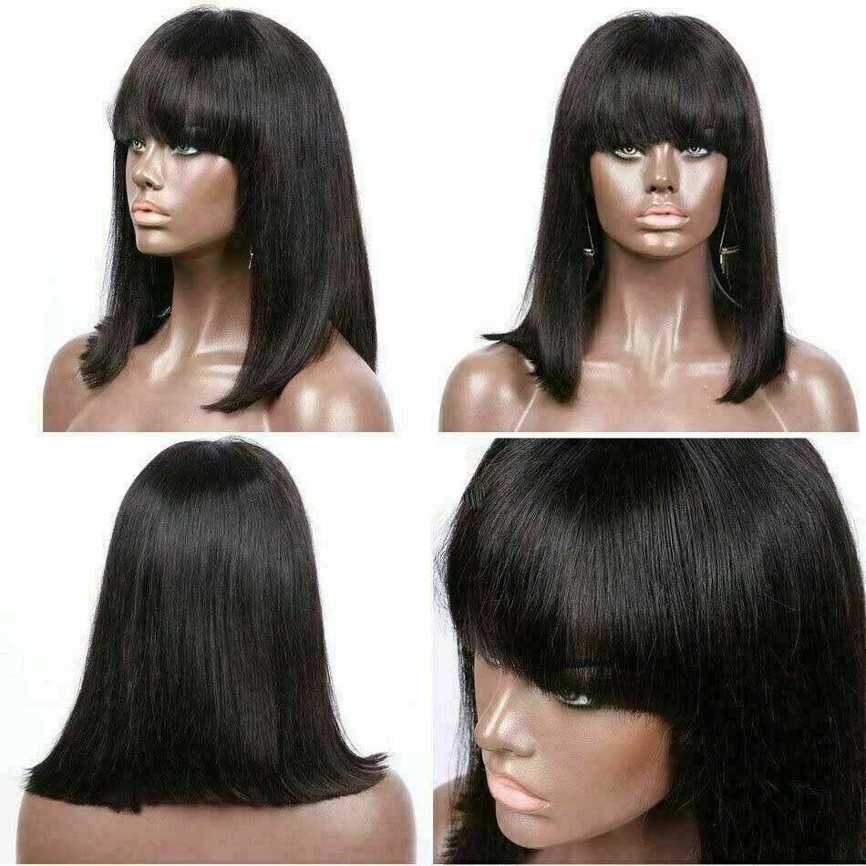 Luxury Brazilian Fringe Bangs Bob #1B Black 100% Human Hair Swiss 13x4 Lace Front Glueless Wig Short U-Part, 360 Or Full Lace Upgrade Available - Image 2
