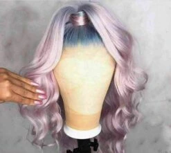 Luxury Remy Ombre Purple Light Blue Roots 100% Human Hair Swiss 13x4 Lace Front Glueless Wig Colourful U-Part, 360 Or Full Lace Upgrade Available