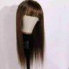Luxury Medium Brown Fringe Bangs 100% Human Hair Swiss 13x4 Lace Front Glueless Wig U-Part, 360 Or Full Lace Upgrade Available