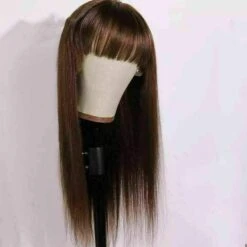 Luxury Medium Brown Fringe Bangs 100% Human Hair Swiss 13x4 Lace Front Glueless Wig U-Part, 360 Or Full Lace Upgrade Available