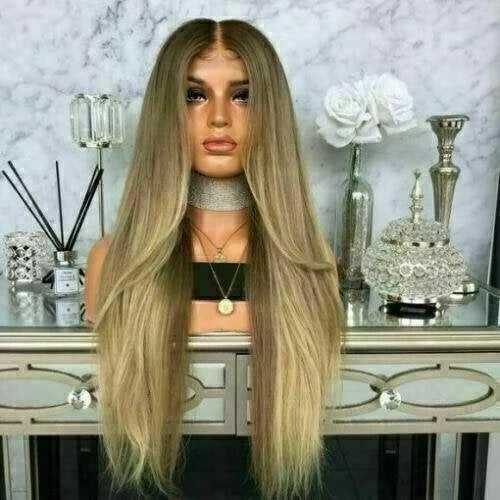 Luxury Light Brown Blonde Balayage Highlight 100% Human Hair Swiss 13x4 Lace Front Wig Highlight U-Part, 360 Or Full Lace Upgrade Available - Image 4
