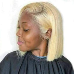 Luxury Platinum Blonde #613 Bob 100% Human Hair Swiss 13x4 Lace Front Glueless Wig U-Part, 360 Or Full Lace Upgrade Available