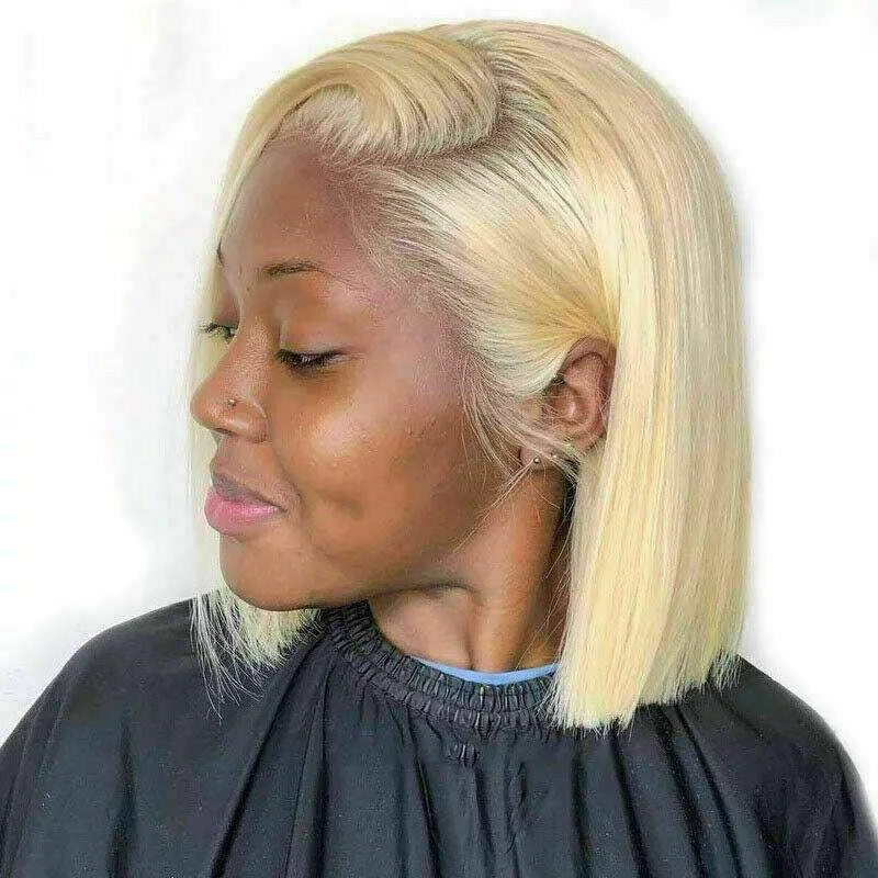 Luxury Platinum Blonde #613 Bob 100% Human Hair Swiss 13x4 Lace Front Glueless Wig U-Part, 360 Or Full Lace Upgrade Available