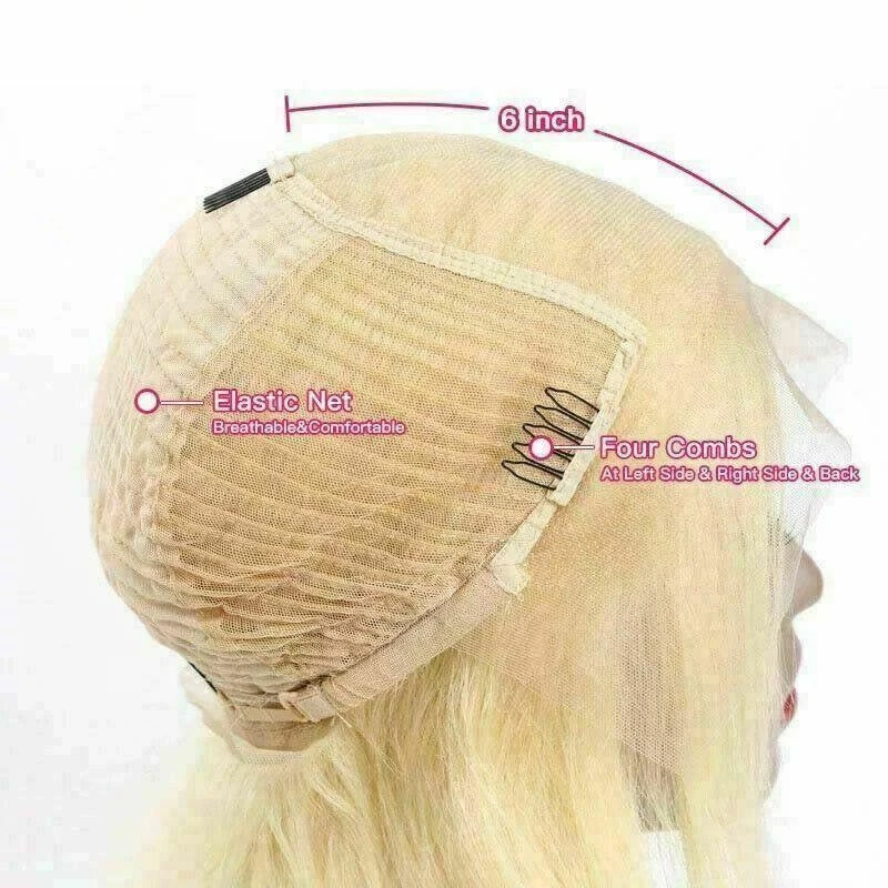 Luxury Platinum Blonde #613 Bob 100% Human Hair Swiss 13x4 Lace Front Glueless Wig U-Part, 360 Or Full Lace Upgrade Available - Image 3