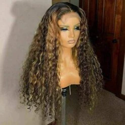 Luxury Curly Ash Honey Golden Brown Blonde 100% Human Hair Swiss 13x4 Lace Front Glueless Wig U-Part, 360 Or Full Lace Upgrade Available