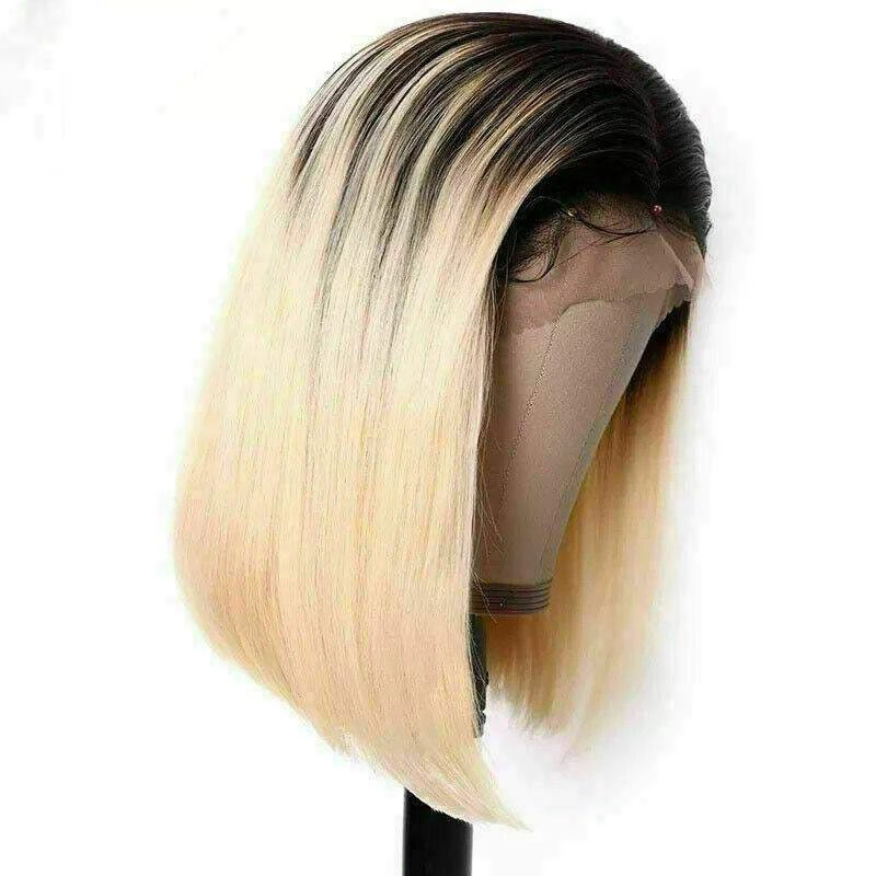 Luxury Platinum Blonde Ombre Bob Human Hair Swiss 13x4 Lace Front Glueless Wig Ash Human U-Part, 360 Or Full Lace Upgrade Available