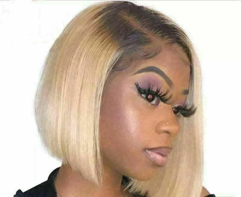 Luxury Platinum Blonde Ombre Bob Human Hair Swiss 13x4 Lace Front Glueless Wig Ash Human U-Part, 360 Or Full Lace Upgrade Available - Image 3