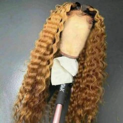Luxury Ombre Honey Blonde #1B/27 Deep Wave 100% Human Hair Swiss 13x4 Lace Front Glueless Wig U-Part, 360 Or Full Lace Upgrade Available