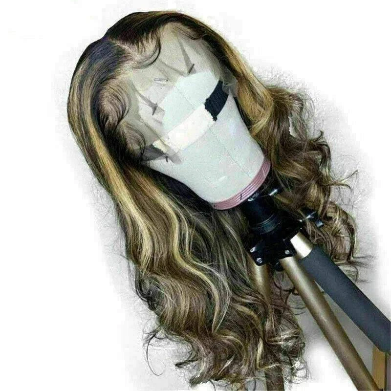 Luxury Remy 100% Human Hair Swiss 13x4 Lace Front Wig Ombre Ash Blonde Brown Balayage Highlight U-Part, 360 Or Full Lace Upgrade Available