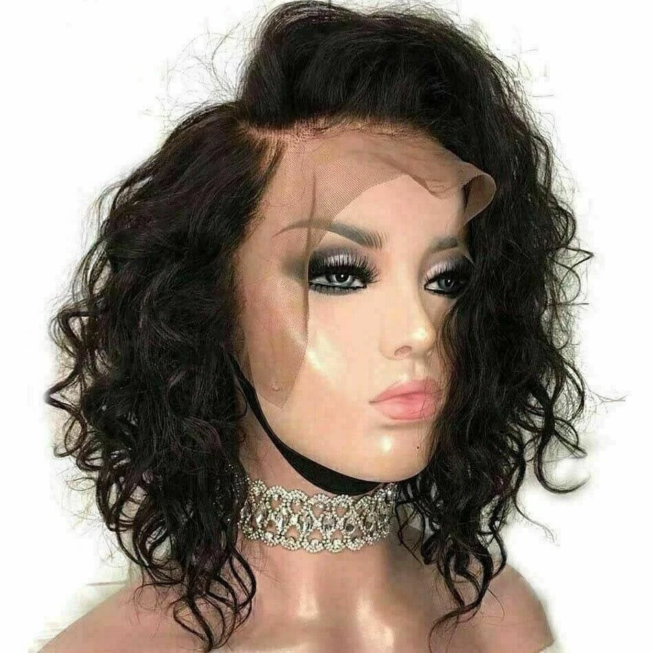 Luxury Short Remy Curly Bob #1B Black 100% Human Hair Swiss 13x4 Lace Front Glueless Wig U-Part, 360 Or Full Lace Upgrade Available - Image 3