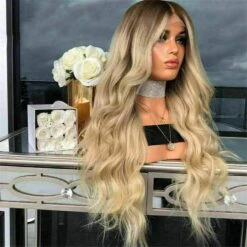 Luxury Remy Wavy Light Ash Blonde Ombre 100% Human Hair Swiss 13x4 Lace Front Glueless Wig Wave U-Part, 360 Or Full Lace Upgrade Available