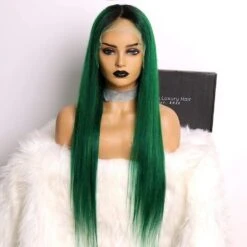 Luxury Remy Emerald Mermaid Dark Green Ombre 100% Human Hair Swiss 13x4 Lace Front Wig Colorful U-Part, 360 Or Full Lace Upgrade Available