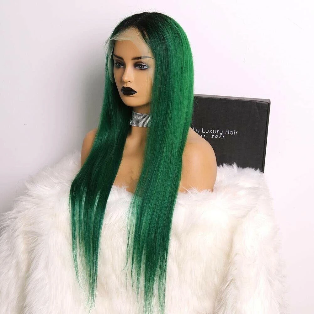 Luxury Remy Emerald Mermaid Dark Green Ombre 100% Human Hair Swiss 13x4 Lace Front Wig Colorful U-Part, 360 Or Full Lace Upgrade Available - Image 3