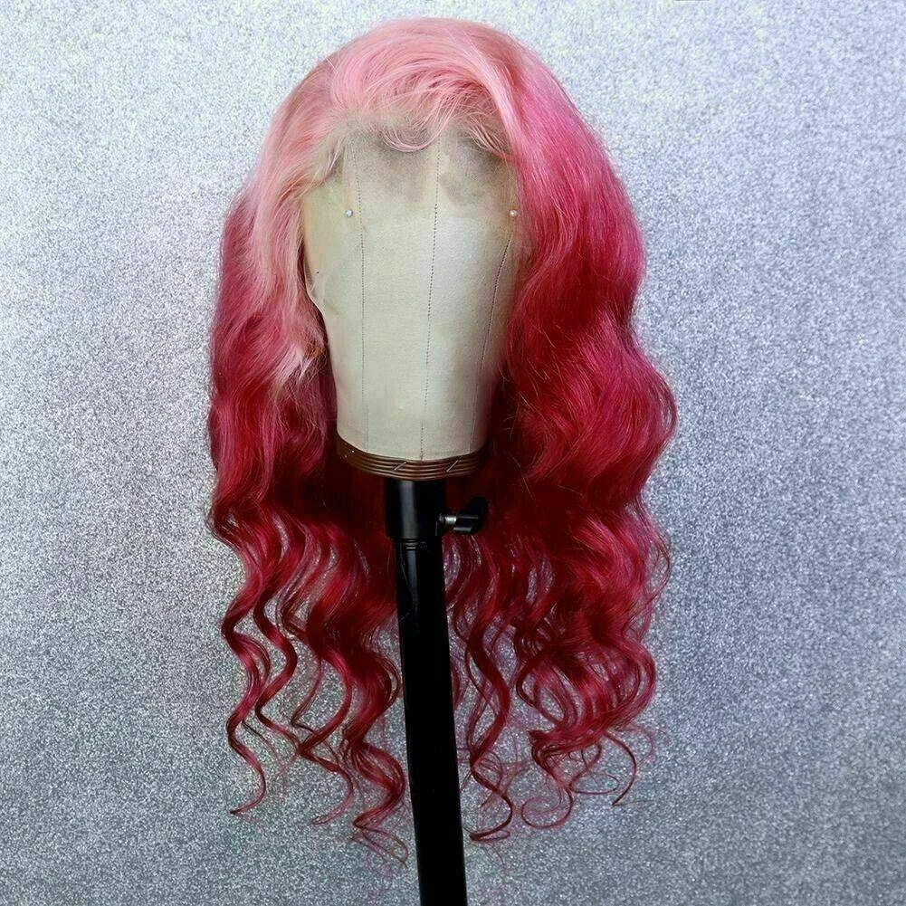 Luxury Remy Baby Pink Fuchsia 100% Human Hair Swiss 13x4 Lace Front Glueless Wig Ombre Wavy Colouful U-Part Or Full Lace Upgrade Available