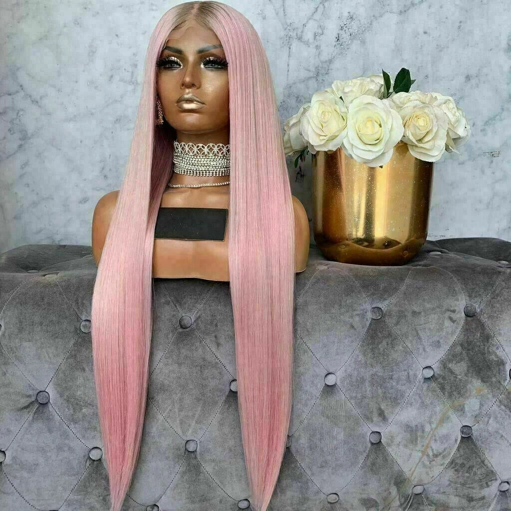 Luxury Remy Light Baby Pink 100% Human Hair Swiss 13x4 Lace Front Glueless Wig Ombre Colouful U-Part Or Full Lace Upgrade Available - Image 2