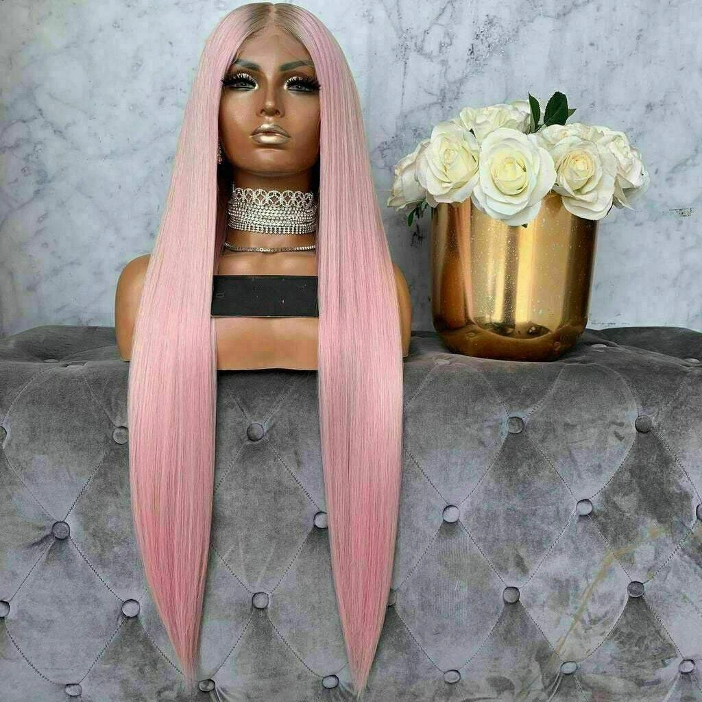 Luxury Remy Light Baby Pink 100% Human Hair Swiss 13x4 Lace Front Glueless Wig Ombre Colouful U-Part Or Full Lace Upgrade Available