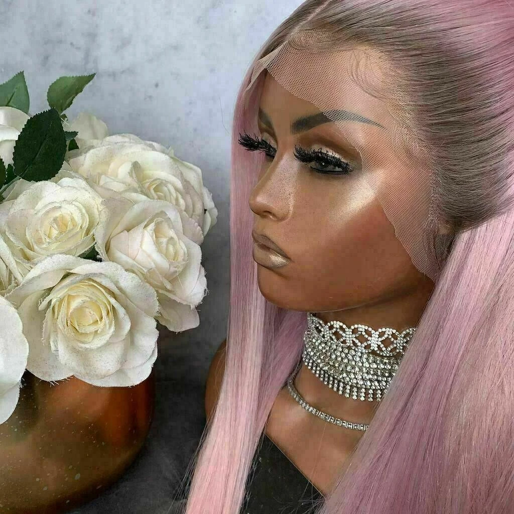 Luxury Remy Light Baby Pink 100% Human Hair Swiss 13x4 Lace Front Glueless Wig Ombre Colouful U-Part Or Full Lace Upgrade Available - Image 4