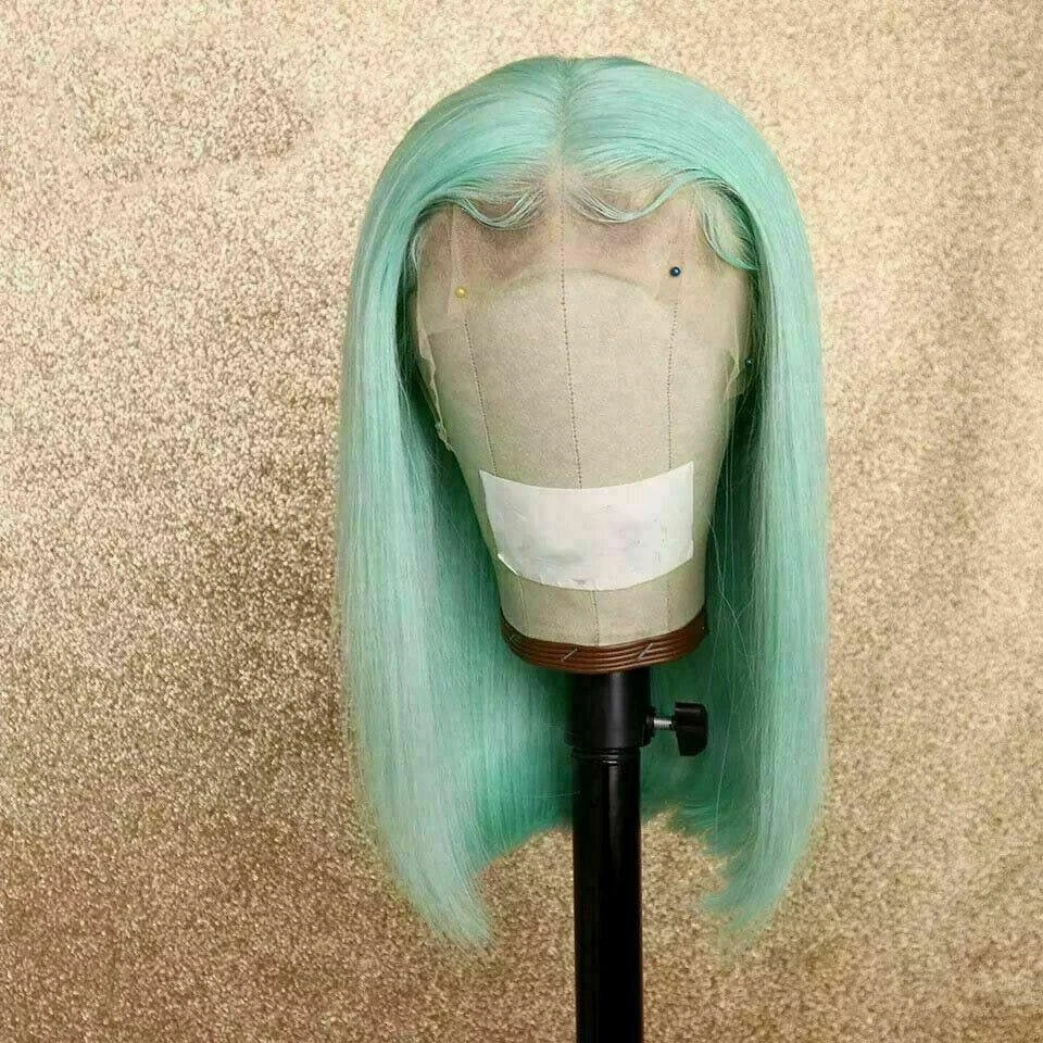 Luxury Mint Green Bob 100% Human Hair Swiss 13x4 Lace Front Glueless Wig Blunt Cut Colouful U-Part, 360 Or Full Lace Upgrade Available - Image 2