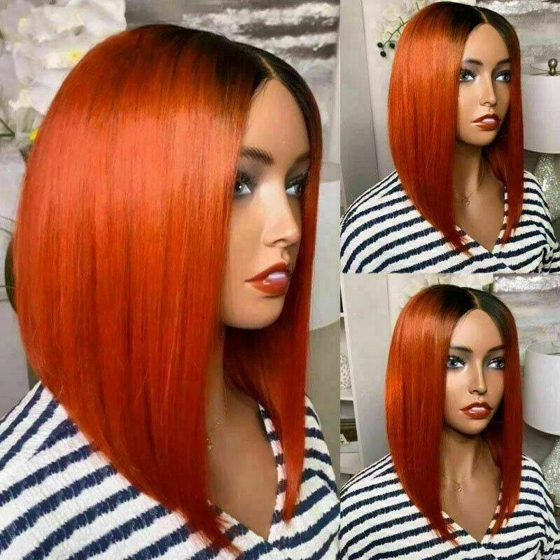 Luxury Ombre Orange Bob 100% Human Hair Swiss 13x4 Lace Front Glueless Wig Colouful U-Part, 360 Or Full Lace Upgrade Available