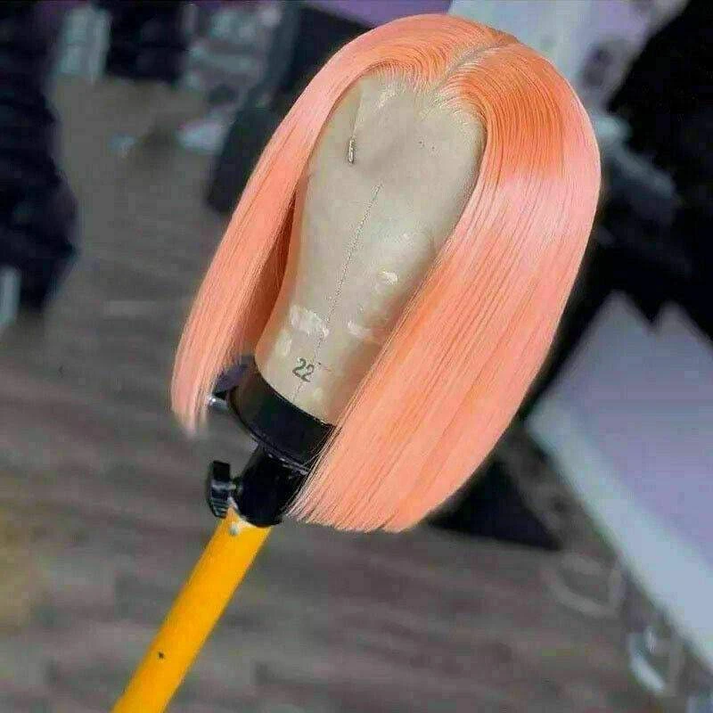 Luxury Brazilian Coral Peach Pink Bob 100% Human Hair Swiss 13x4 Lace Front Glueless Wig Orange Colouful U-Part Or Full Lace Upgrade Available