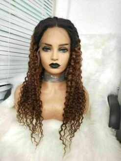 Luxury Remy Curly Ombre Ash Brown 100% Human Hair Swiss 13x4 Lace Front Glueless Wig Auburn U-Part, 360 Or Full Lace Upgrade Available