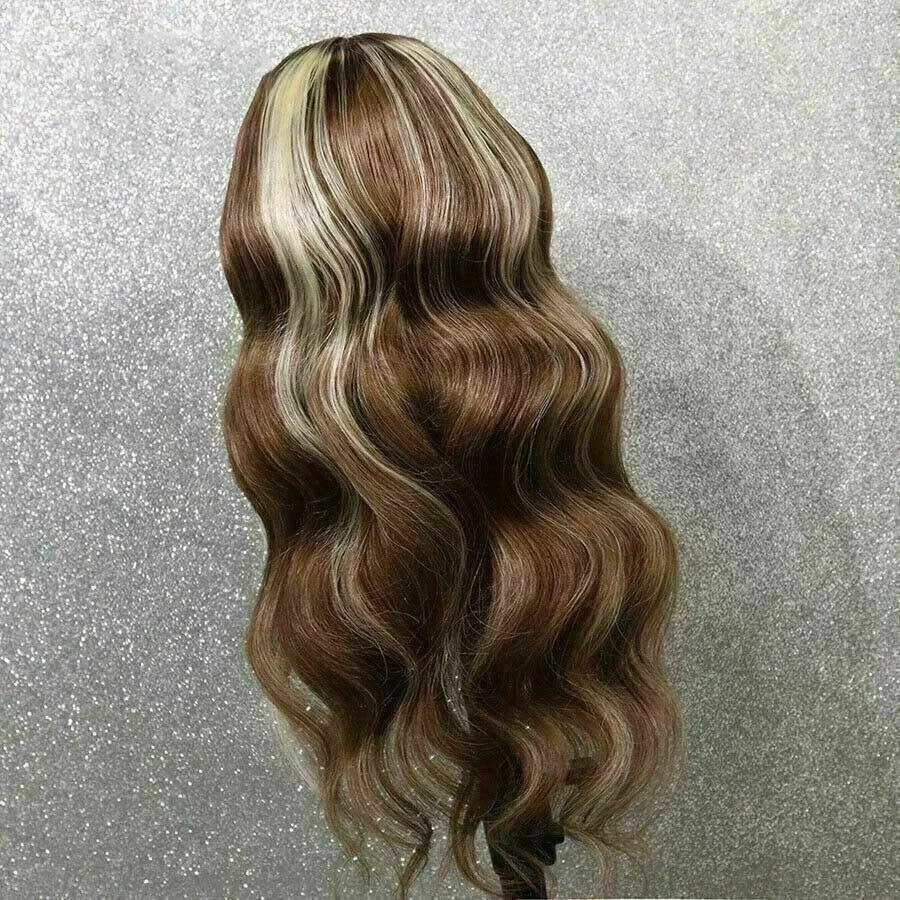 Luxury Remy Medium Brown Streak Straight 100% Human Hair Swiss 13x4 Lace Front Glueless Wig U-Part, 360 Or Full Lace Upgrade Available - Image 3