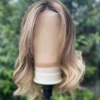 Luxury Dark Brown Ash Blonde Balayage Highlight 100% Human Hair Swiss 13x4 Lace Front Glueless Wig U-Part, 360 Or Full Lace Upgrade Available
