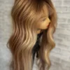KARMEL | Luxe Golden Blonde Balayage Human Hair Swiss 13x4 Lace Front Wig Bleached Knots Transparent Lace Light Brown Full Lace Upgrade Available