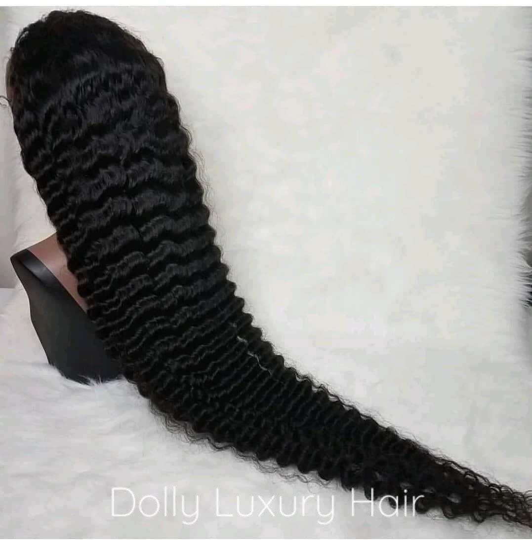 Luxury 30” 32” 34” 36” 38” 40” Inches Natural Black #1B Virgin Human Hair Swiss 13x4 Lace Front Glueless Wig Deep Wave Black Long