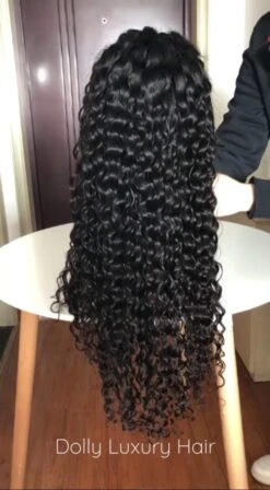 Luxury 30” 32” 34” 36” 38” 40” Inches Natural Black #1B Virgin Human Hair Swiss 13x4 Lace Front Glueless Wig Water Wave Curly Long