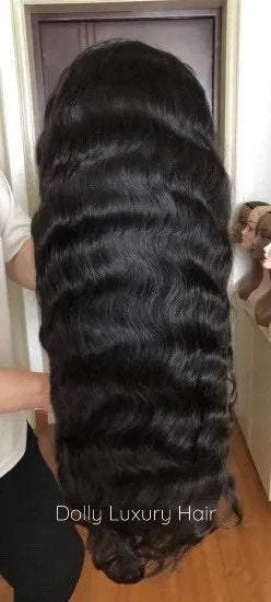 Luxury 30” 32” 34” 36” 38” 40” Inches Natural Black #1B Virgin Human Hair Swiss 13x4 Lace Front Glueless Wig Human Body Wave Long