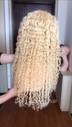 Luxury 30” 32” 34” 36” 38” 40” Inches Platinum Bleach Blonde #613 Virgin Human Hair Swiss 13x4 Lace Front Glueless Wig Kinky Curly Long