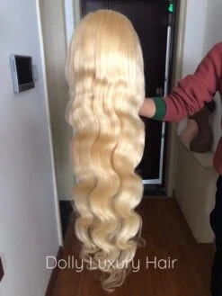 Luxury 30” 32” 34” 36” 38” 40” Inches Platinum Bleach Blonde #613 Virgin Human Hair Swiss 13x4 Lace Front Glueless Wig Human Body Wave Long