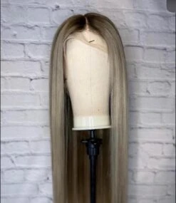 Luxury READY TO SHIP 20” 130% Ash Blonde Balayage Human Hair 13x4 Lace Front Wig Transparent Glueless
