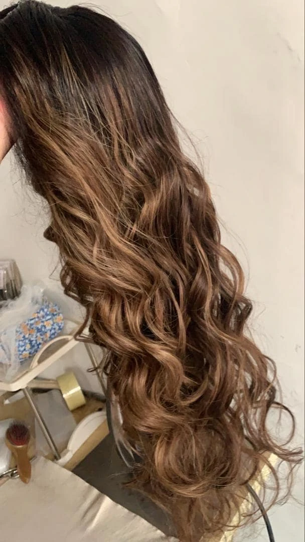 Luxury READY TO SHIP 20” 150% Dark Brown Balayage Curly Human Hair 13x6” Lace Front Wig Transparent Glueless