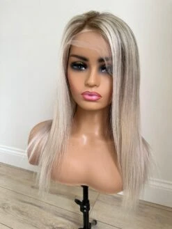Luxury READY TO SHIP 16” 130% Light Ash Blonde Human Hair Full Lace Wig Transparent Glueless