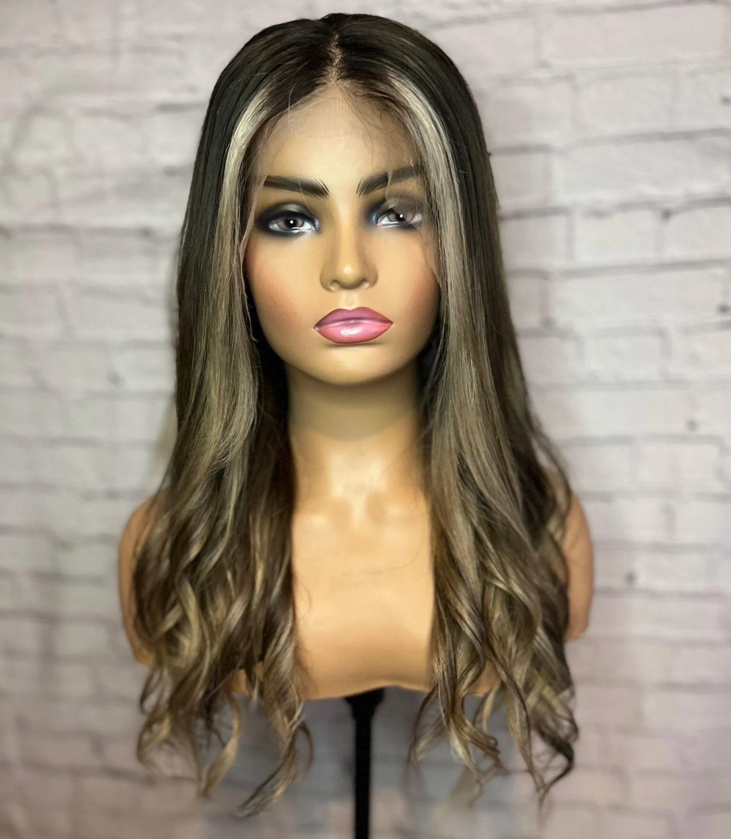 Luxury READY TO SHIP 16” 150% Dark Brown Blonde Balayage Human Hair 13x6 Lace Front Wig Transparent Glueless Bleached Knots