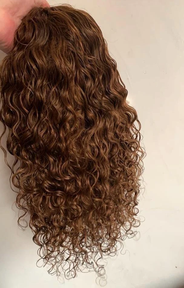 Luxury READY TO SHIP 14” 130% Auburn Human Hair Curly Full Lace Wig Transparent Glueless Bleached Knots