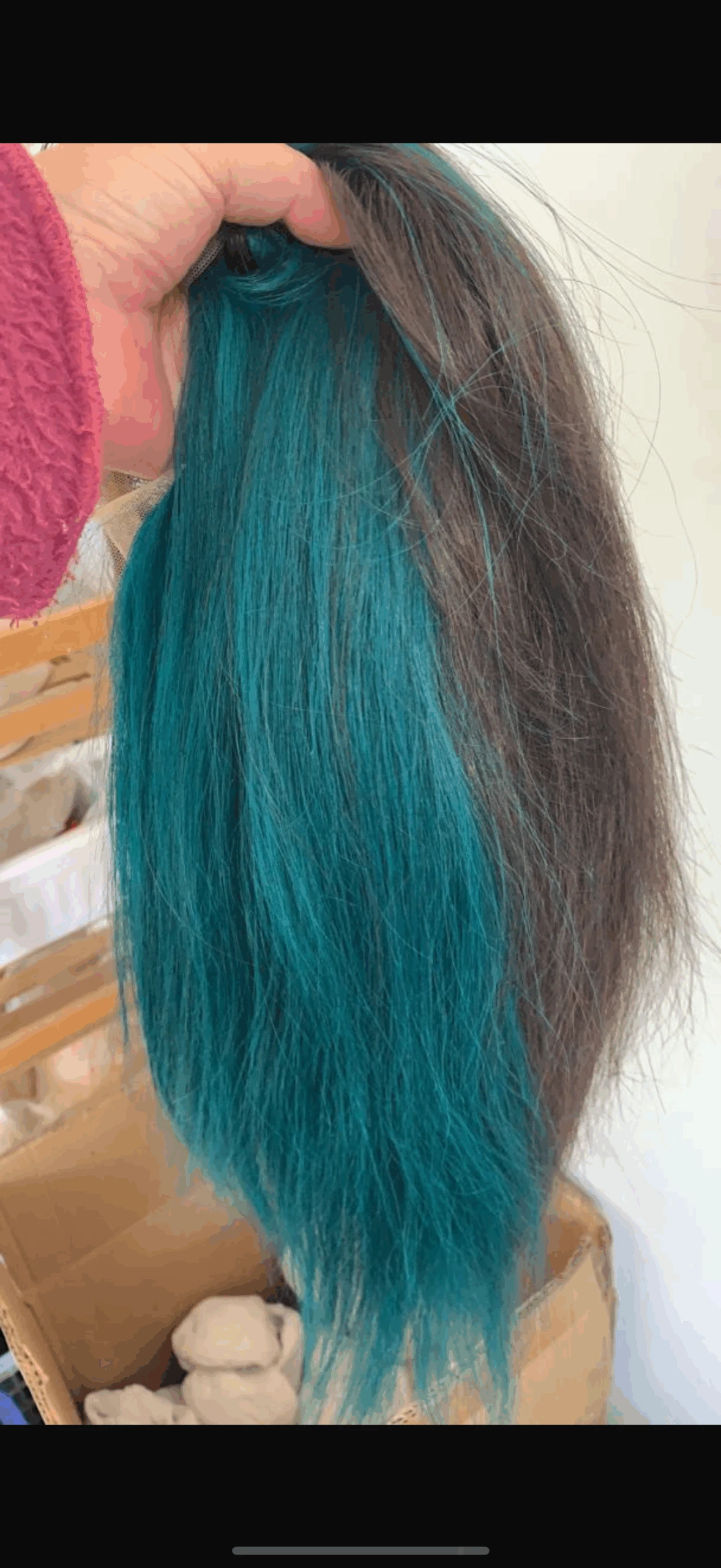 Luxy READY TO SHIP 14” 180% 13x6 Human Hair Lace Front Wig Dark Brown Teal Green Bleached Knots Glueless - Image 2