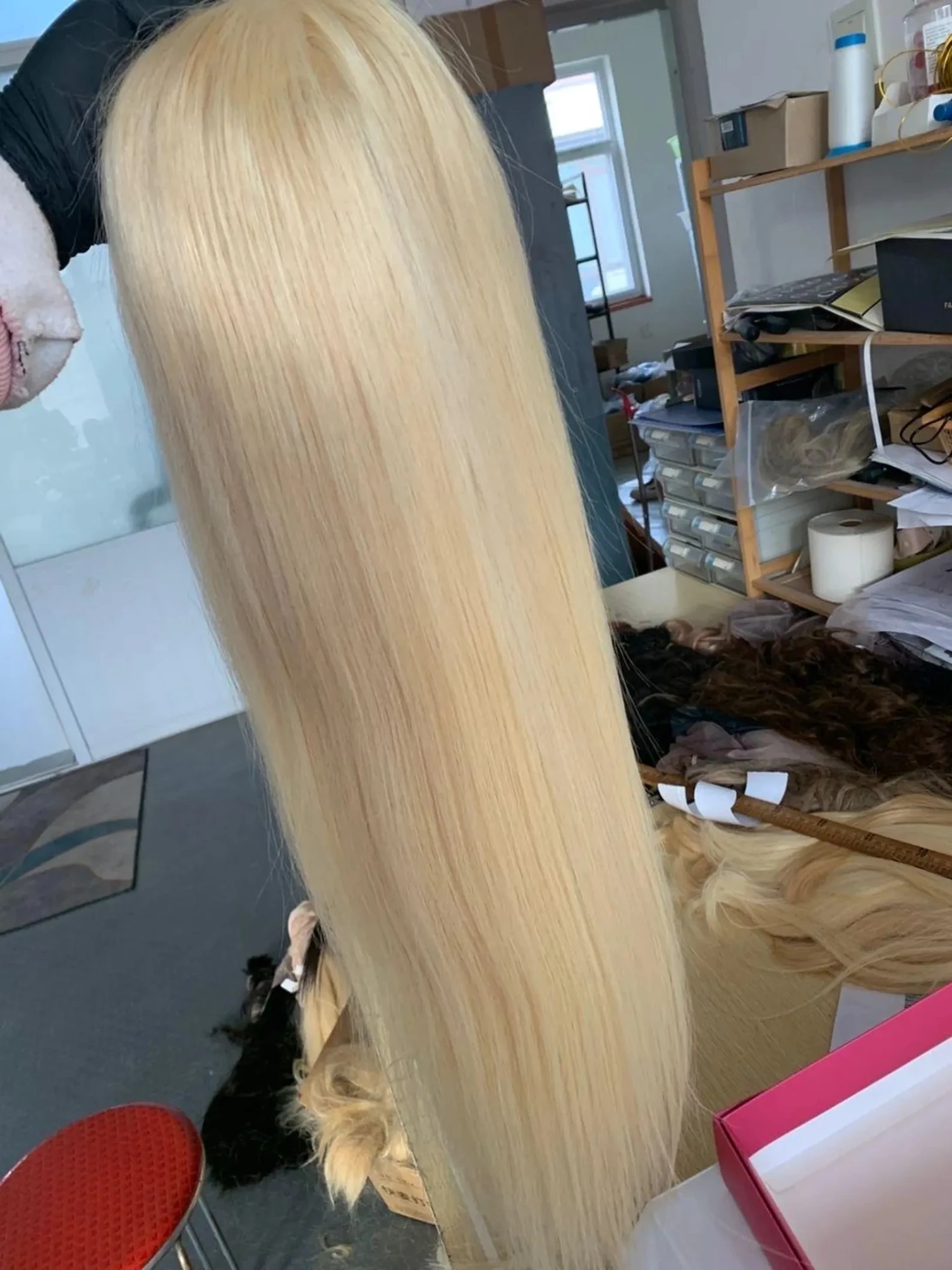 Luxury READY TO SHIP 22” 180% Platinum Blonde Large Cap Silk Top 360 Lace Wig Human Hair Transparent Glueless